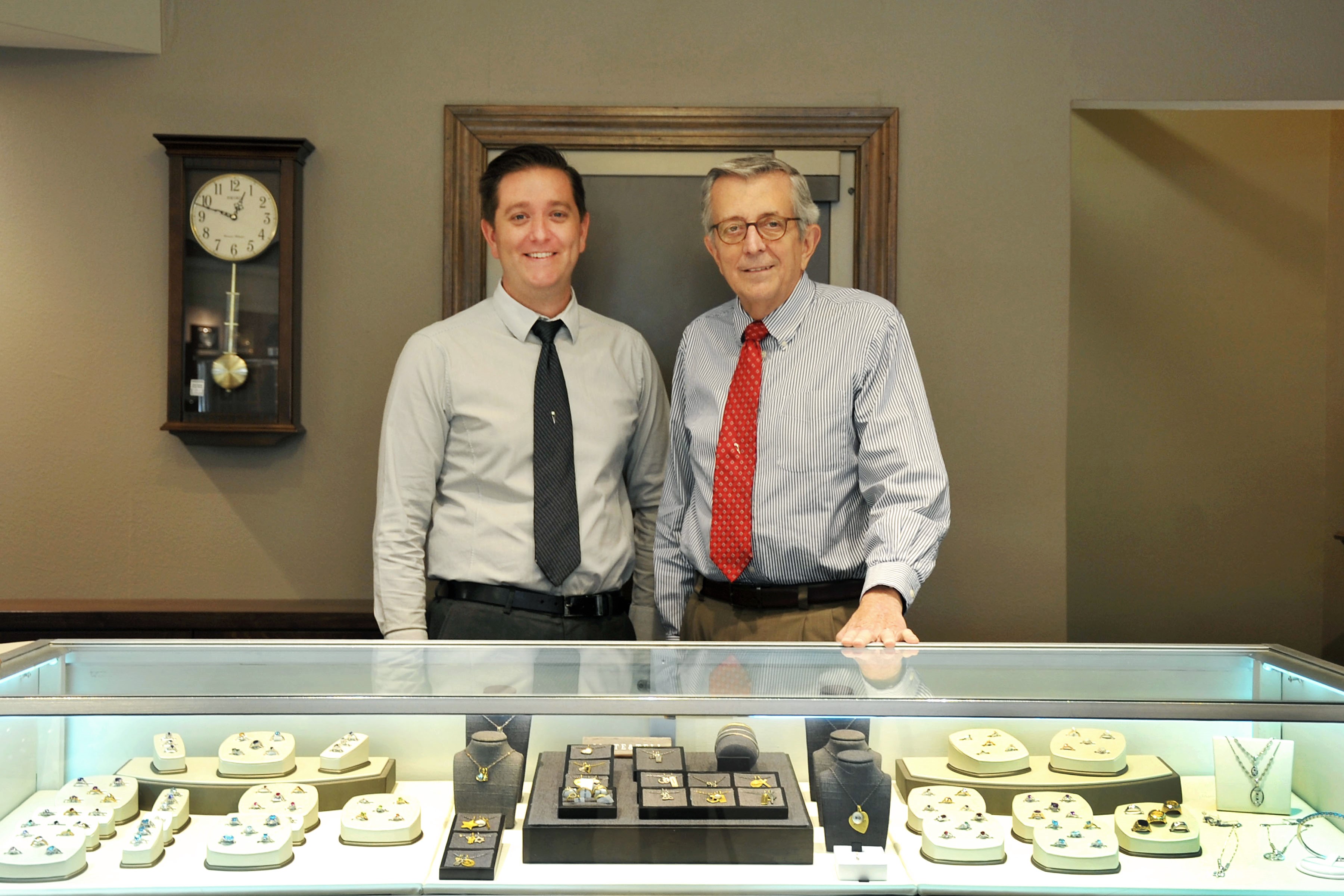 David and Douglas Schlotthauer in their jewelry store, Douglas Jeweler.